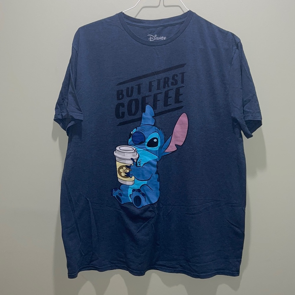 Disney Stitch “But First Coffee” Shirt, Disney, XL